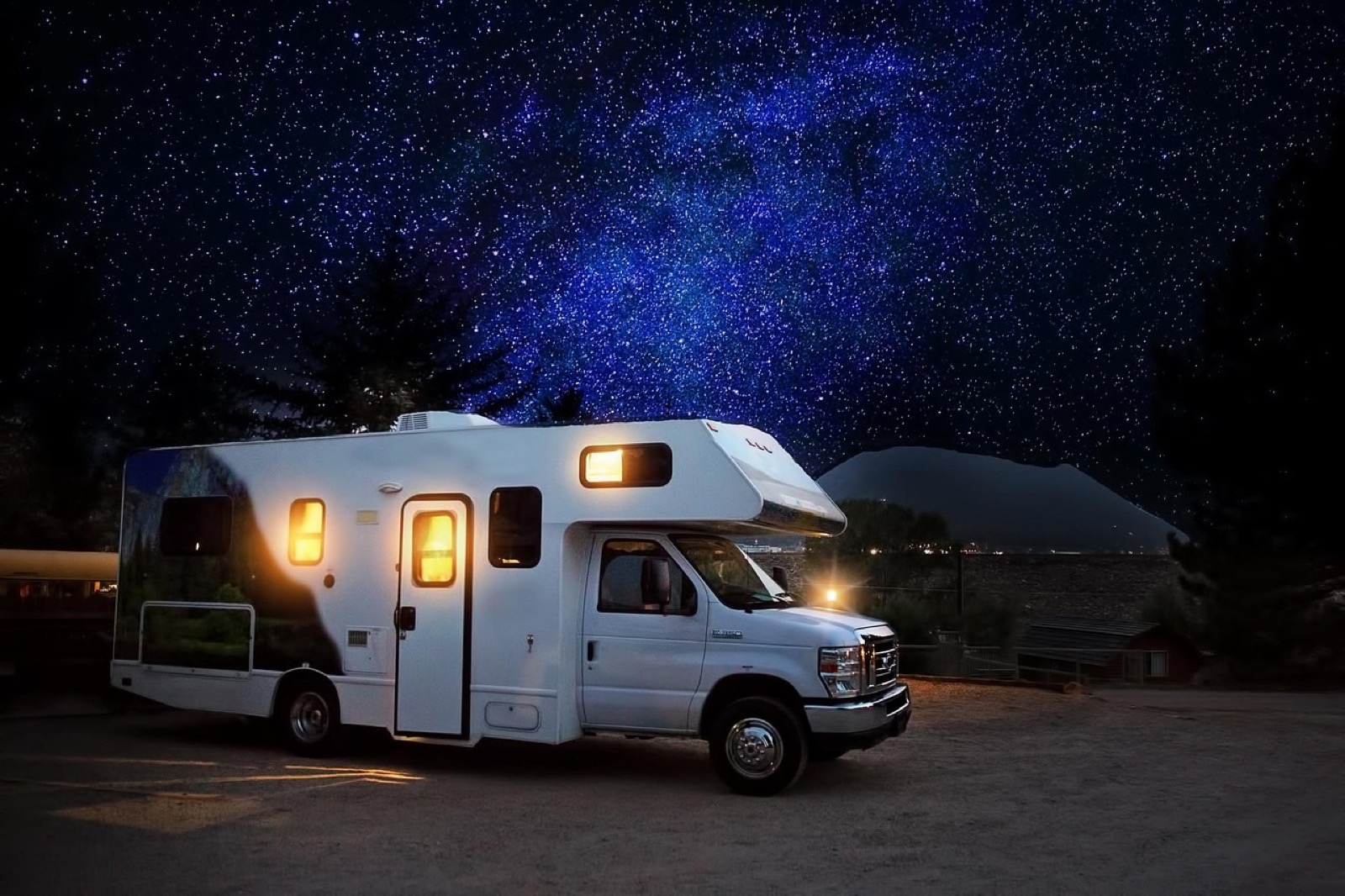 RV camping at night with quiet portable power