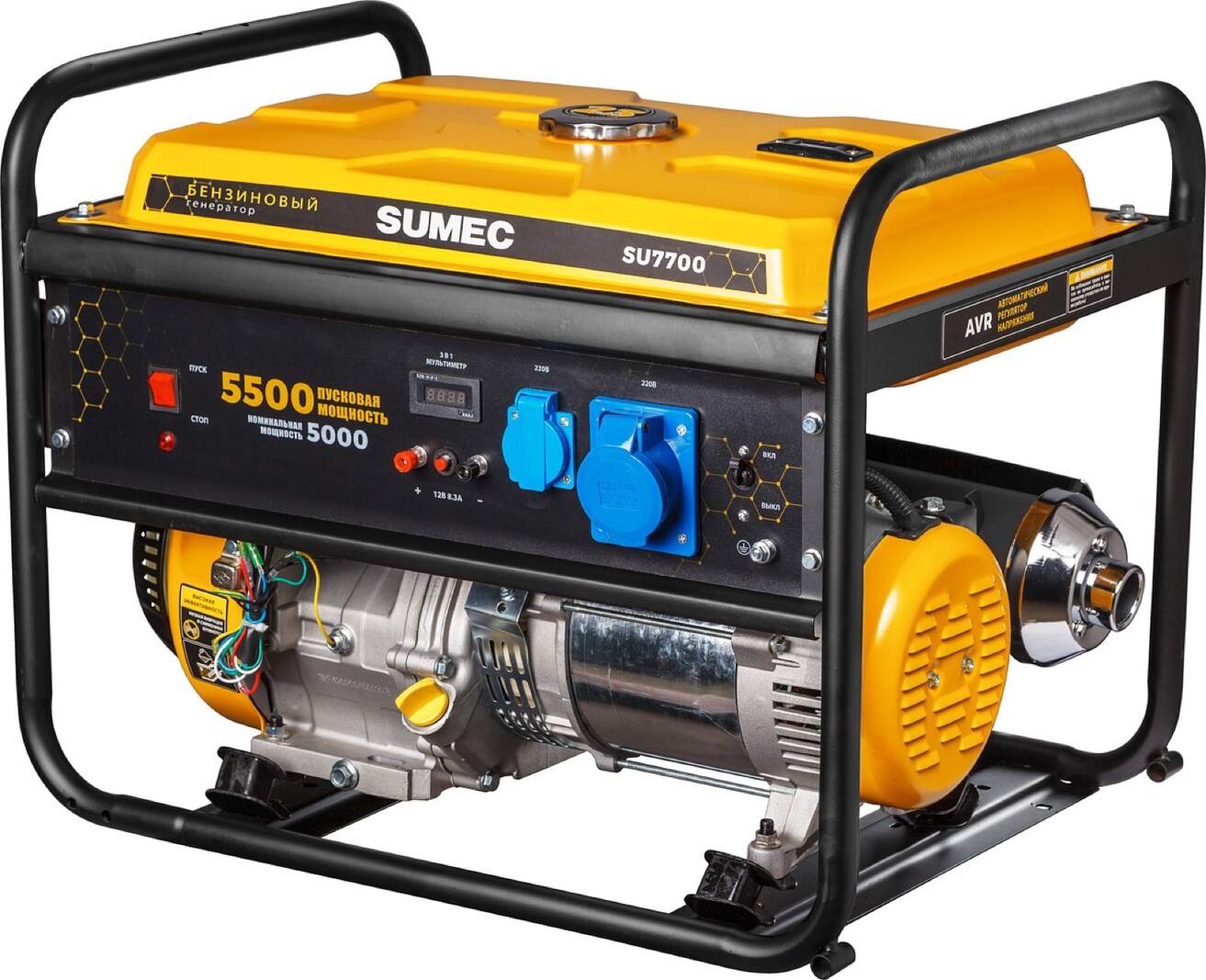 Westinghouse WGen9500DF dual-fuel portable generator with roll cage frame and gas tank